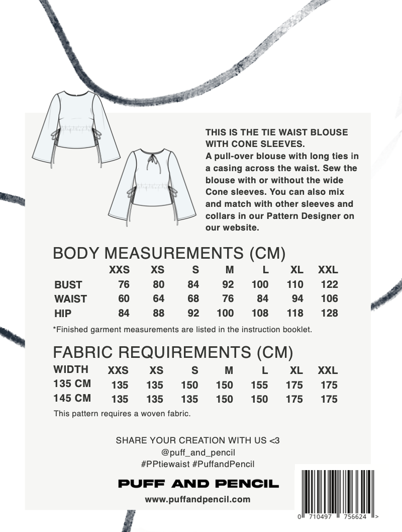 Puff & Pencil Sewing Pattern - Tie Waist blouse x Cone sleeve | Core Fabrics