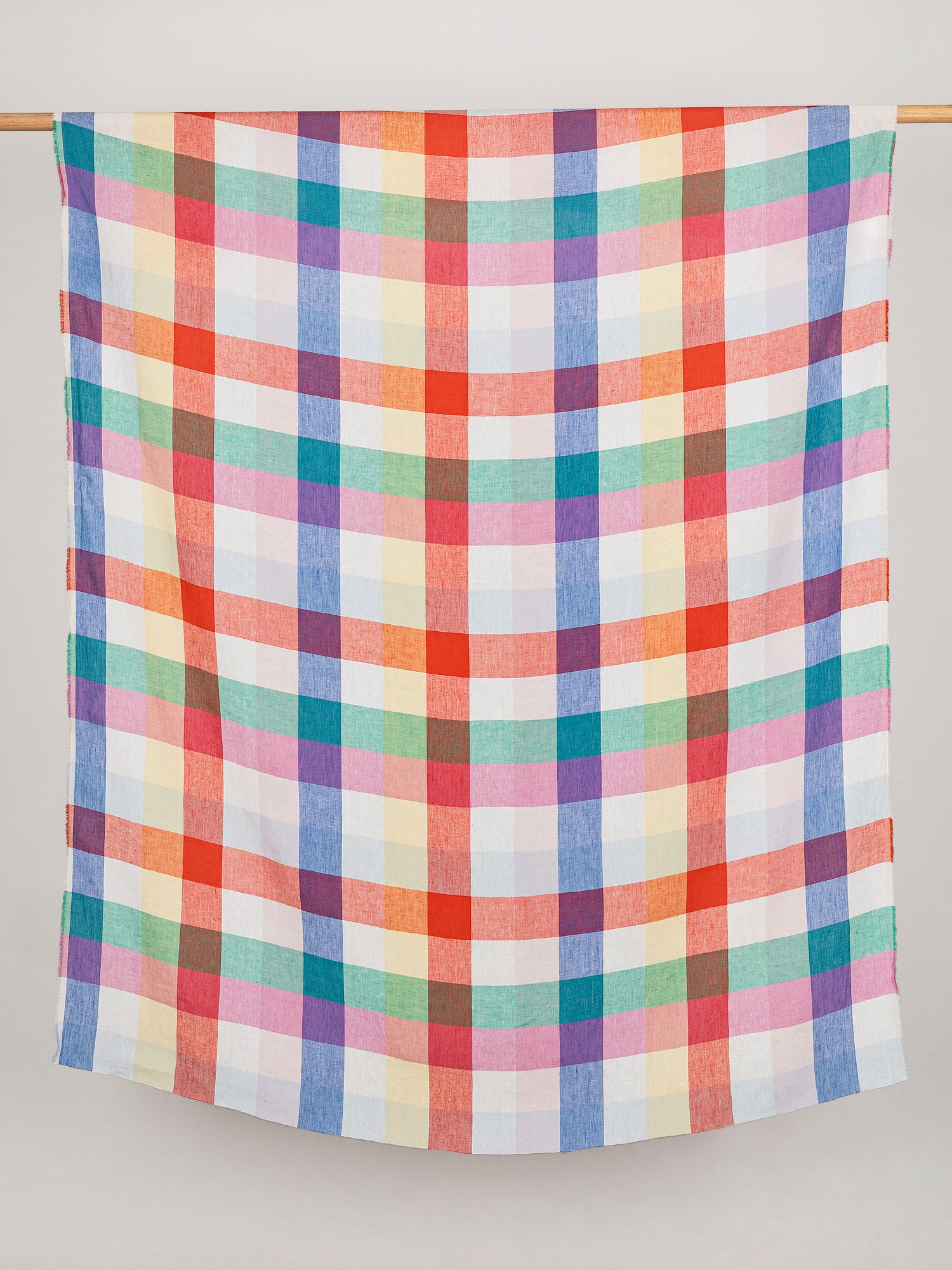 F-LIN046-Rainbow-Check-European-Linen-Emerald-Sapphire-Ruby-and-White-Core-Fabrics-draped.JPG