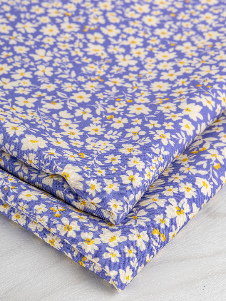 Reverie Ditzy Floral Print Ecovero Viscose - Periwinkle + Cream + Yellow