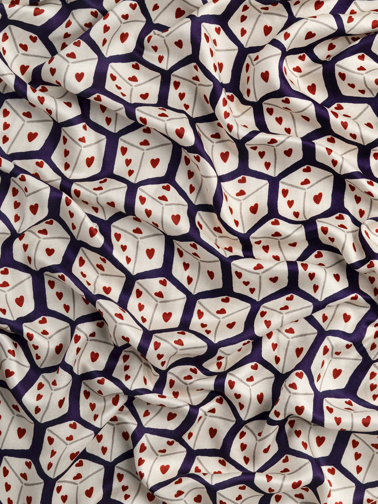 Roll The Dice Print Viscose Silk - Aubergine + Cream + Red