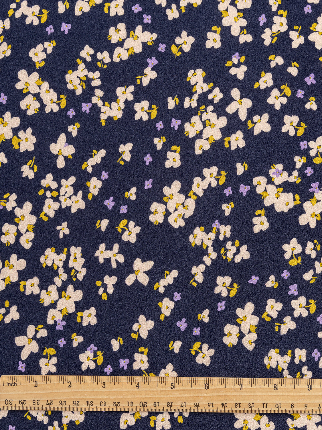 Romantic Floral Print EcoVero Viscose Crepe - Navy + Cream + Yellow + Purple | Core Fabrics