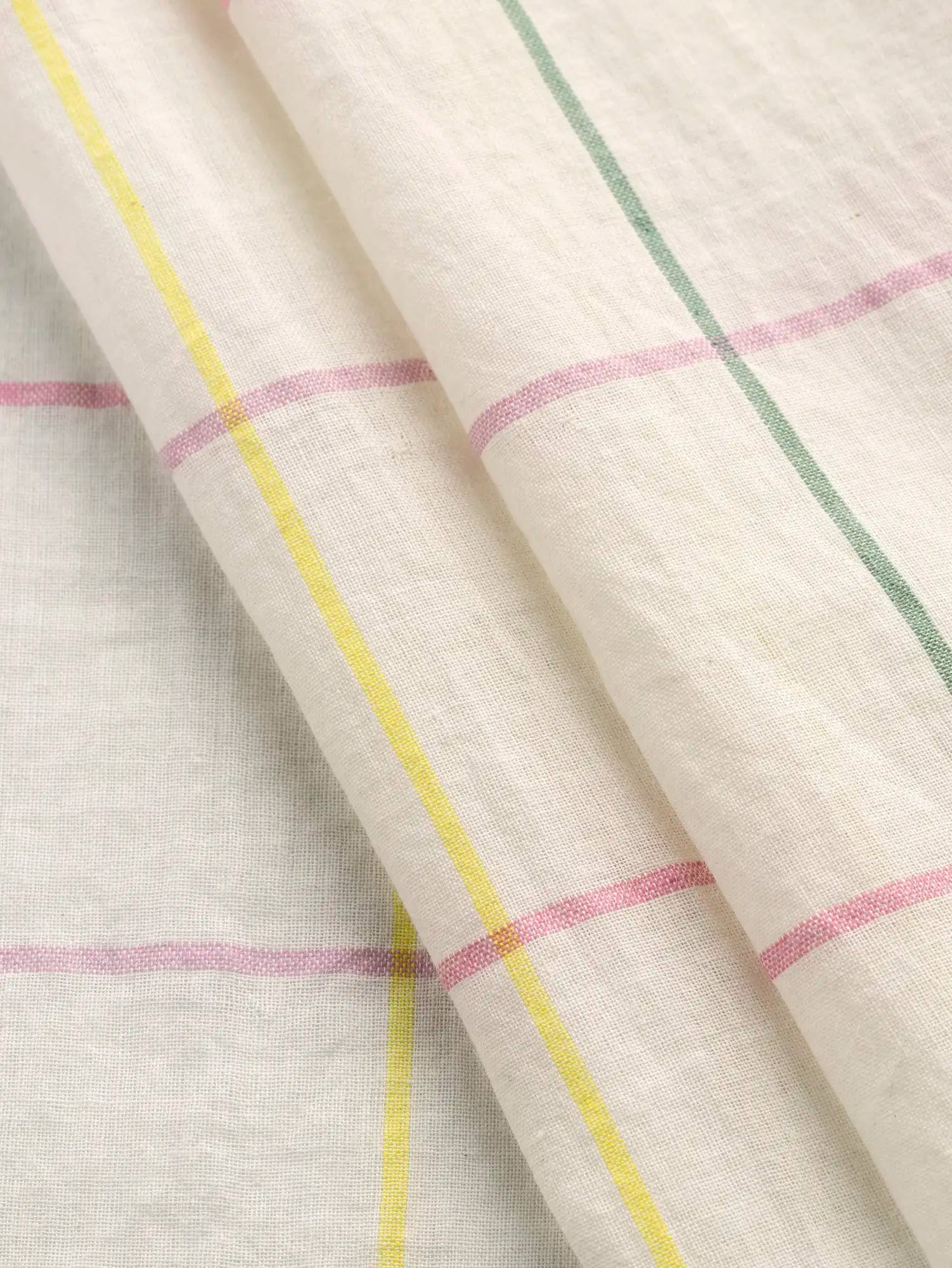 F-COT471-Sherbet-Artisanal-Check-Cotton-Voile-Natural-Fern-Lemon-and-Rose-Core-Fabrics-fold.webp