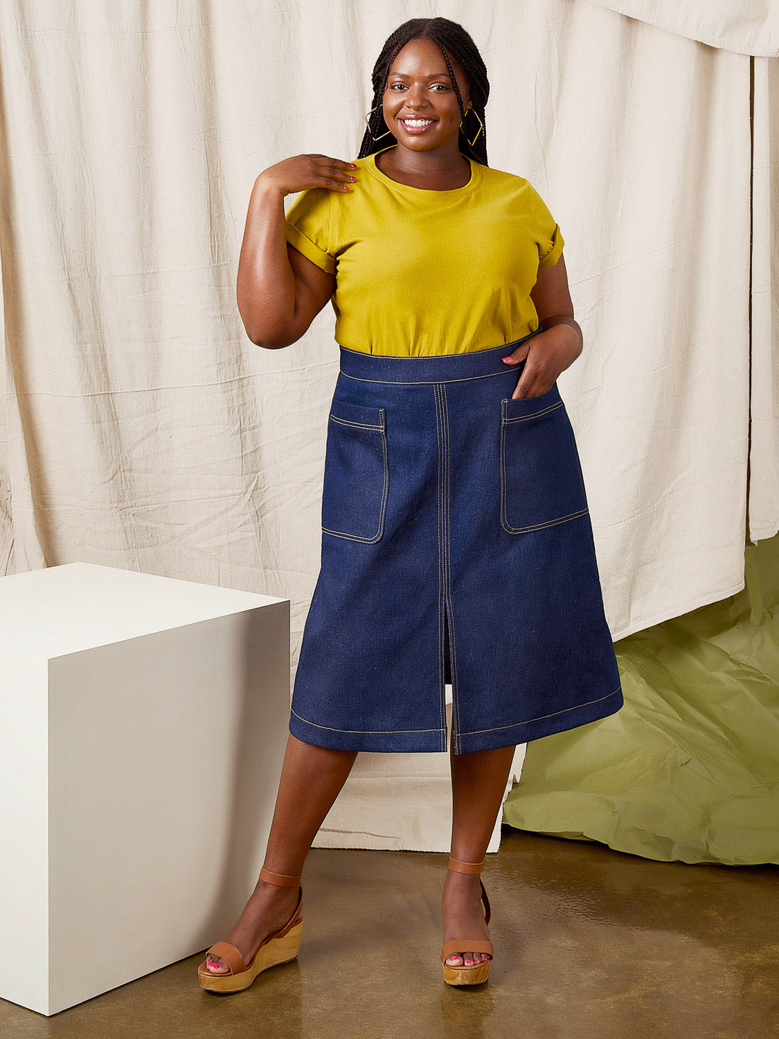 Cotton denim skirt discount