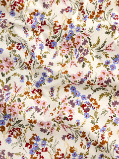 Spring Floral Print BCI Cotton Poplin - Cream + Olive + Periwinkle