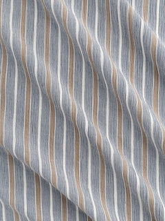 Double gaze de coton à rayures - Blanc + Indigo + Sable
