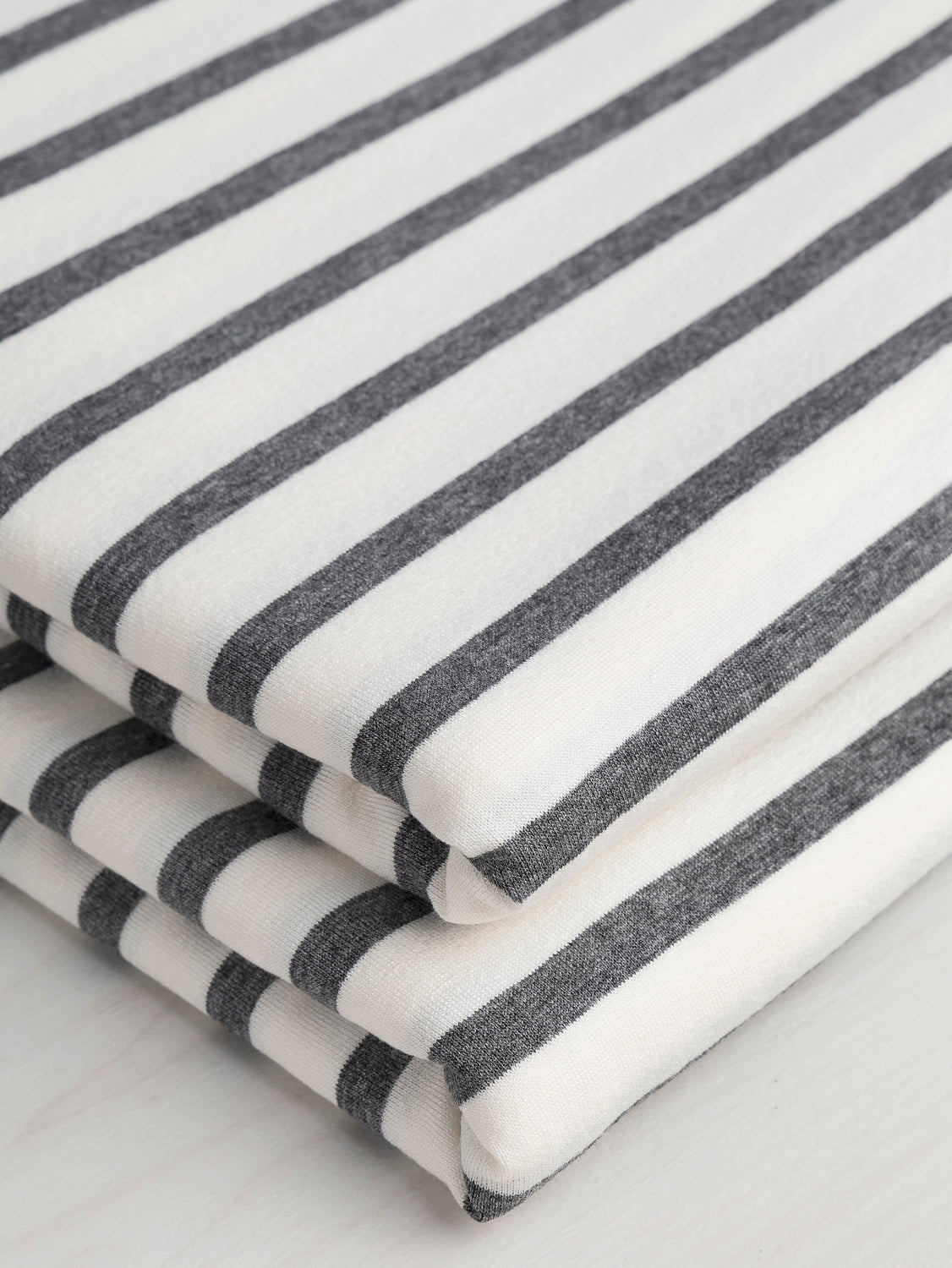 Stripe EcoVero Rayon Spandex Jersey Knit - Cream + Grey | Core Fabrics