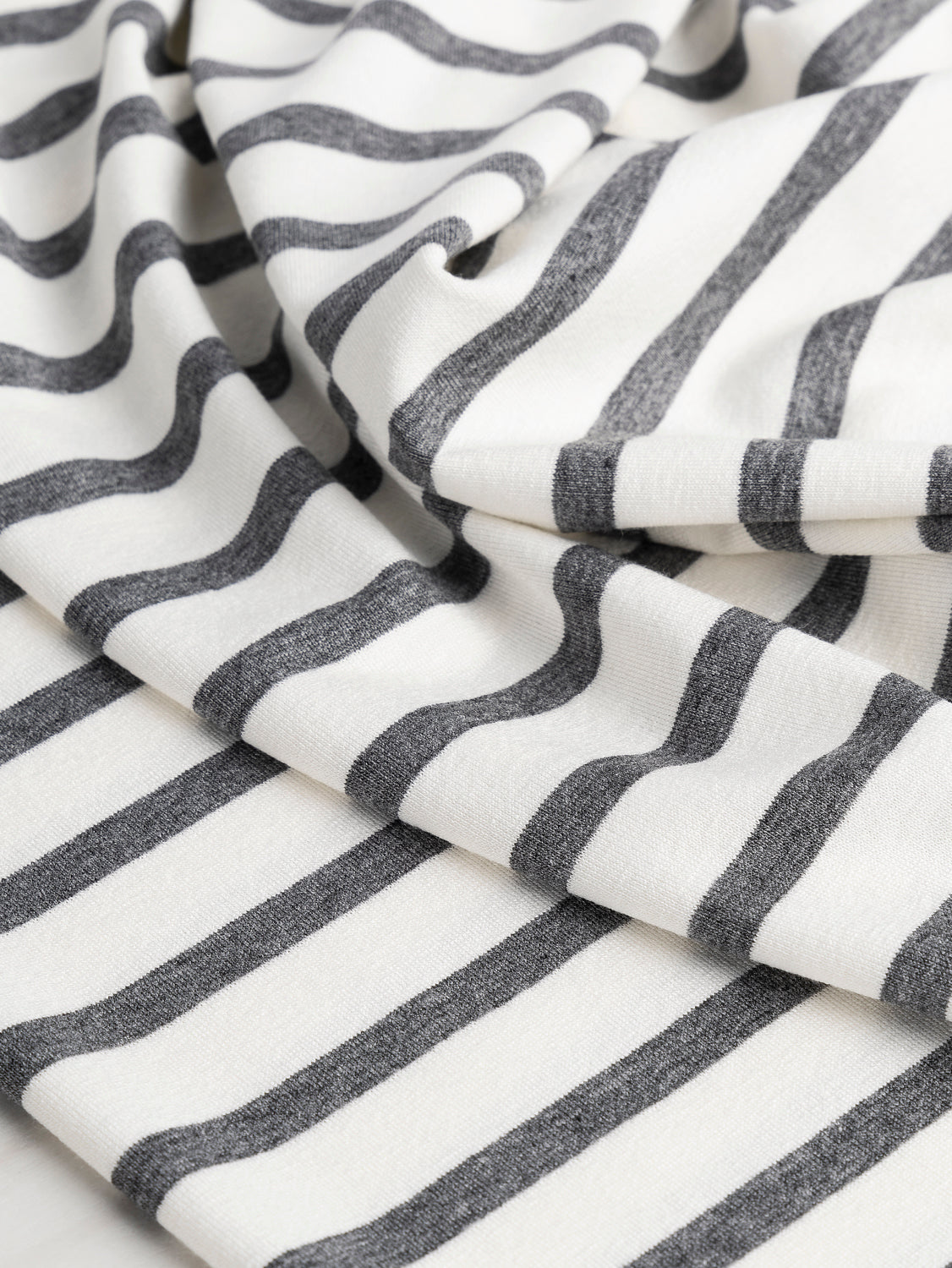 Stripe EcoVero Rayon Spandex Jersey Knit - Cream + Grey | Core Fabrics