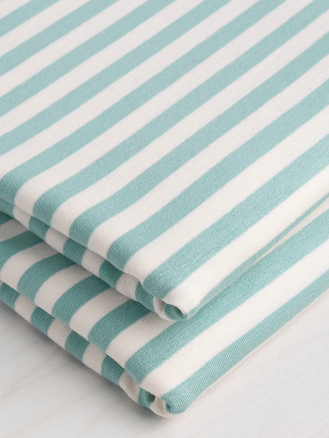 Stripe EcoVero Rayon Spandex Jersey Knit - Light Teal + Cream | Core Fabrics