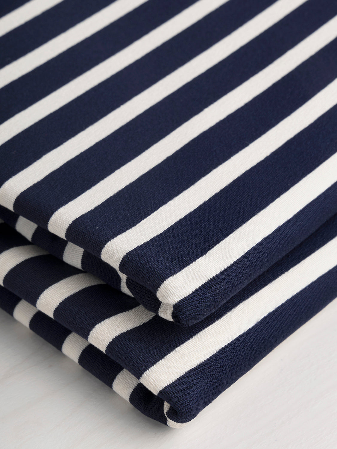 Stripe EcoVero Rayon Spandex Jersey Knit - Navy + Cream | Core Fabrics