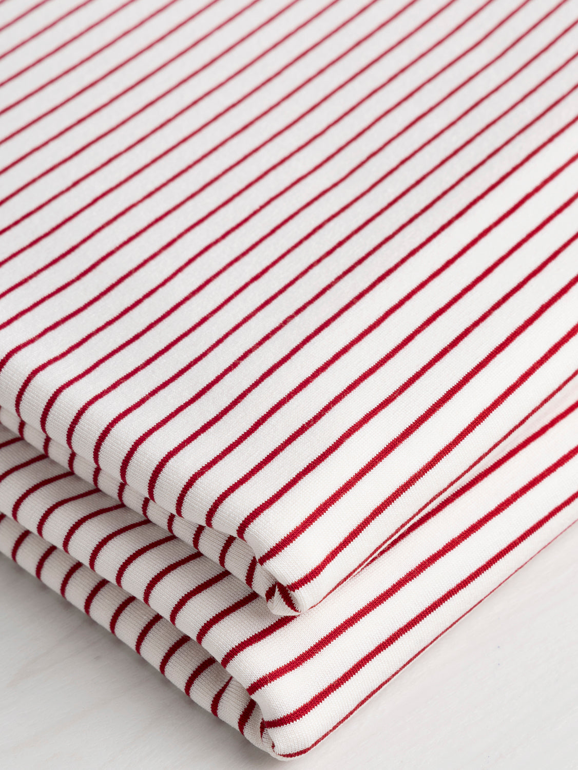 Stripe EcoVero Rayon Spandex Jersey Knit - Off White + Red | Core Fabrics