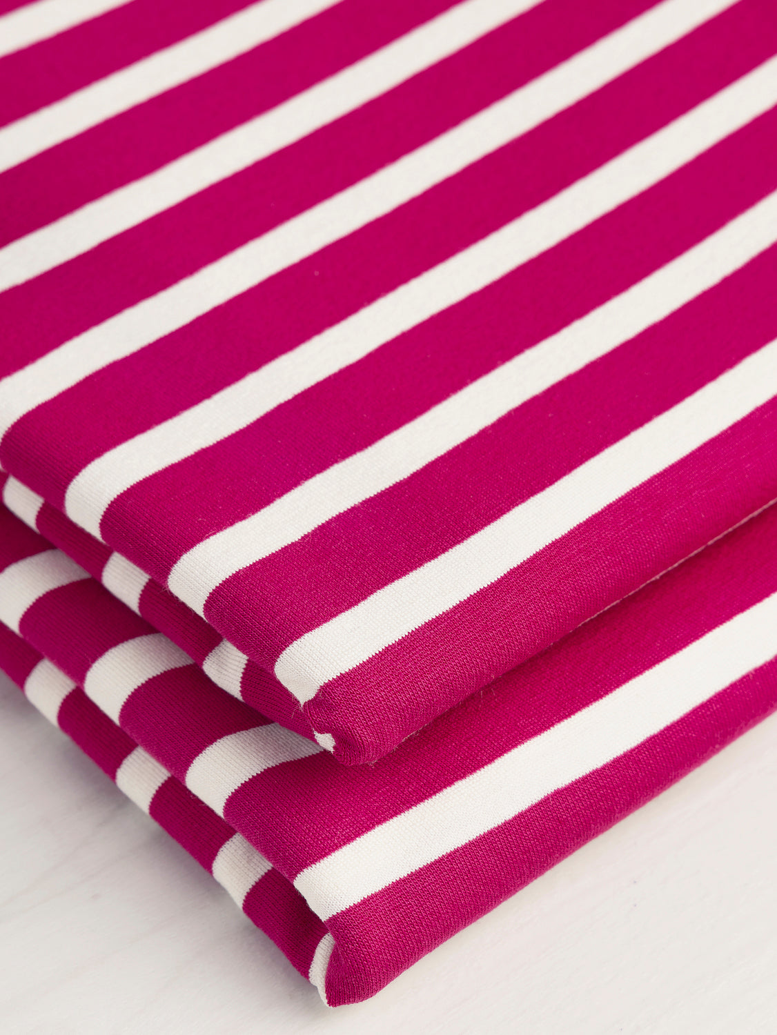 Stripe EcoVero Rayon Spandex Jersey Knit - Pink + Cream | Core Fabrics