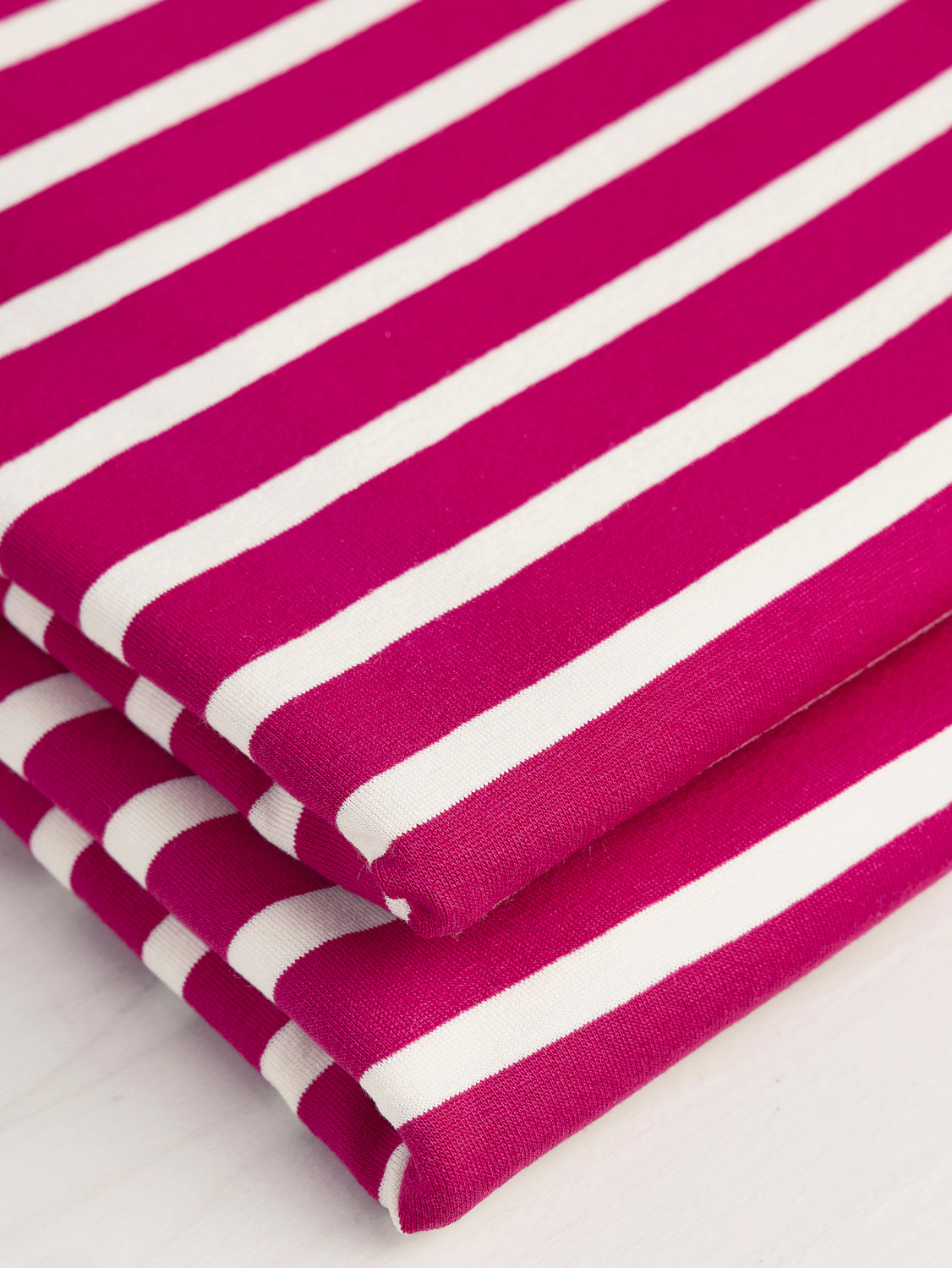 Stripe EcoVero Rayon Spandex Jersey Knit - Pink + Cream | Core Fabrics