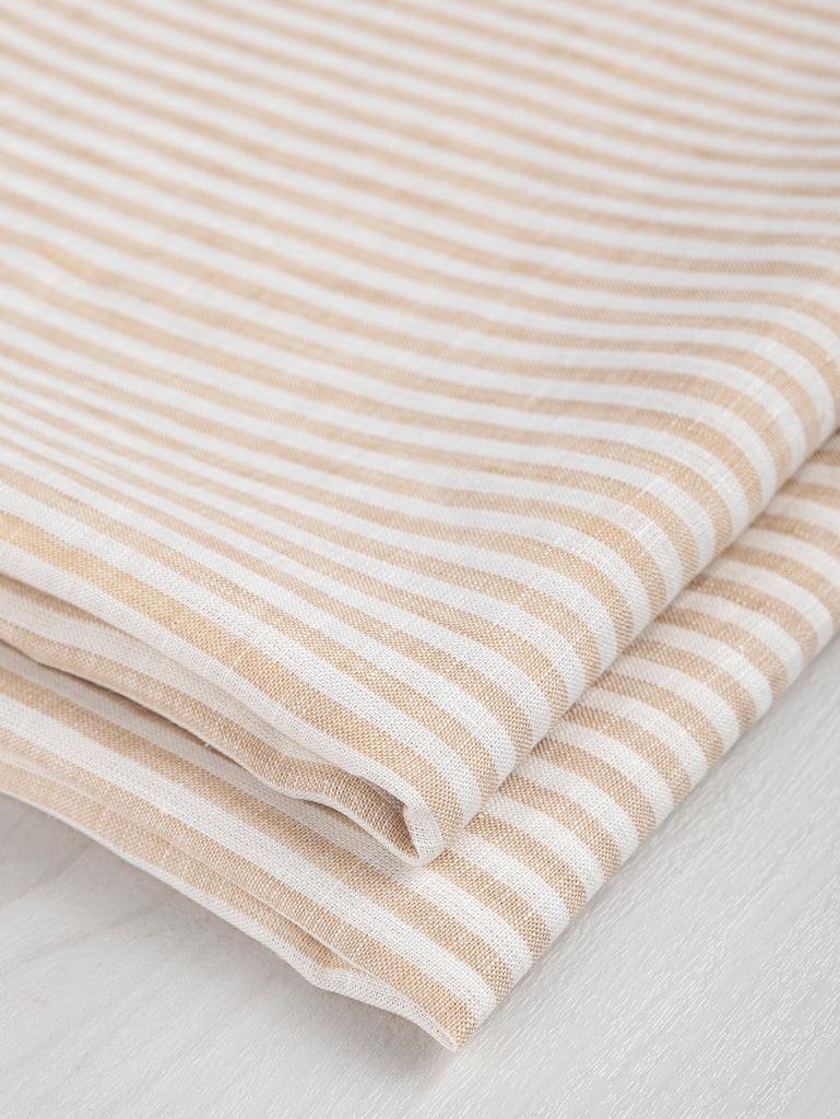 Striped Linen Shirting - Beige + White