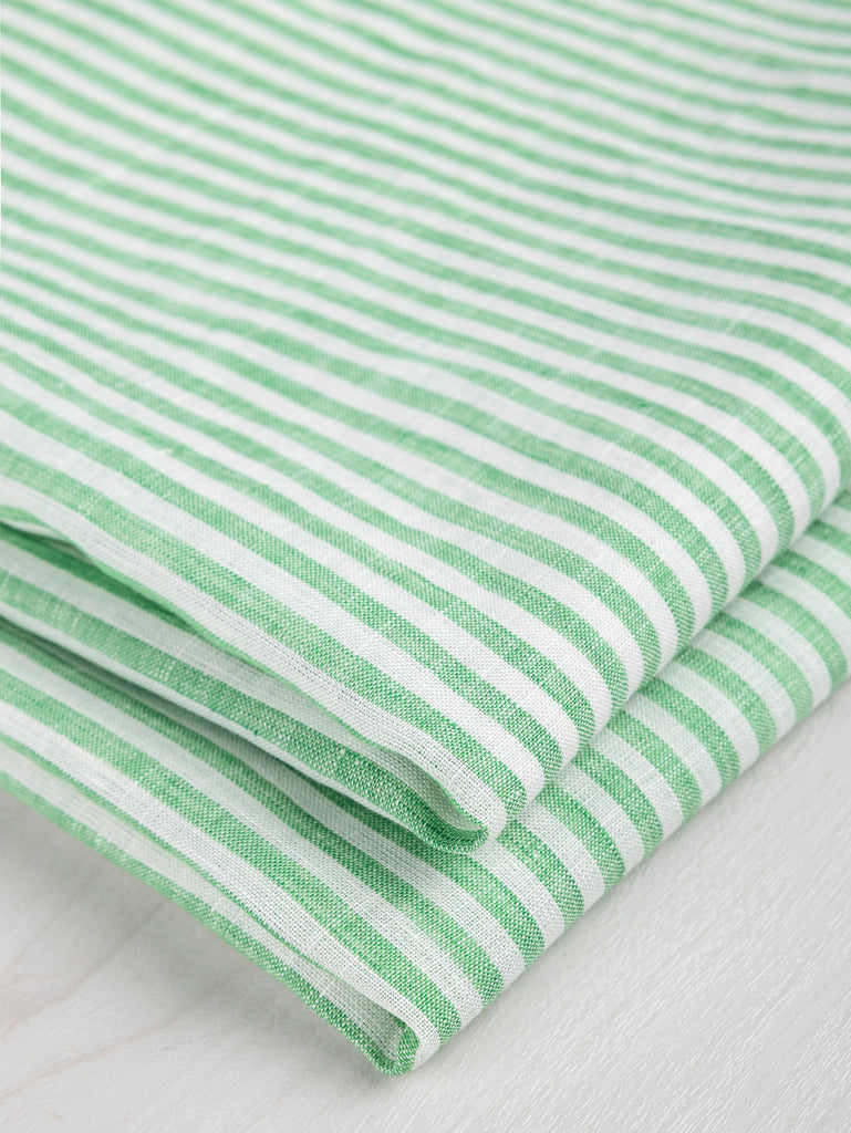 Striped Linen Shirting - Green + White