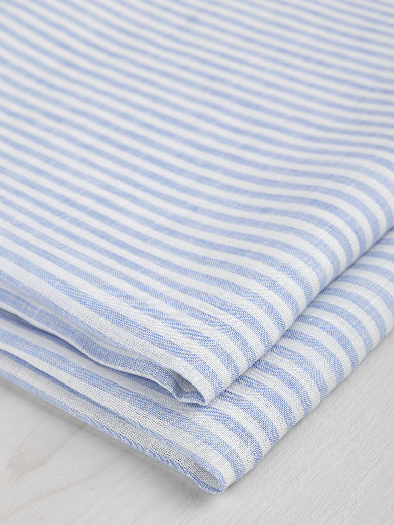Striped Linen Shirting - Light Blue + White