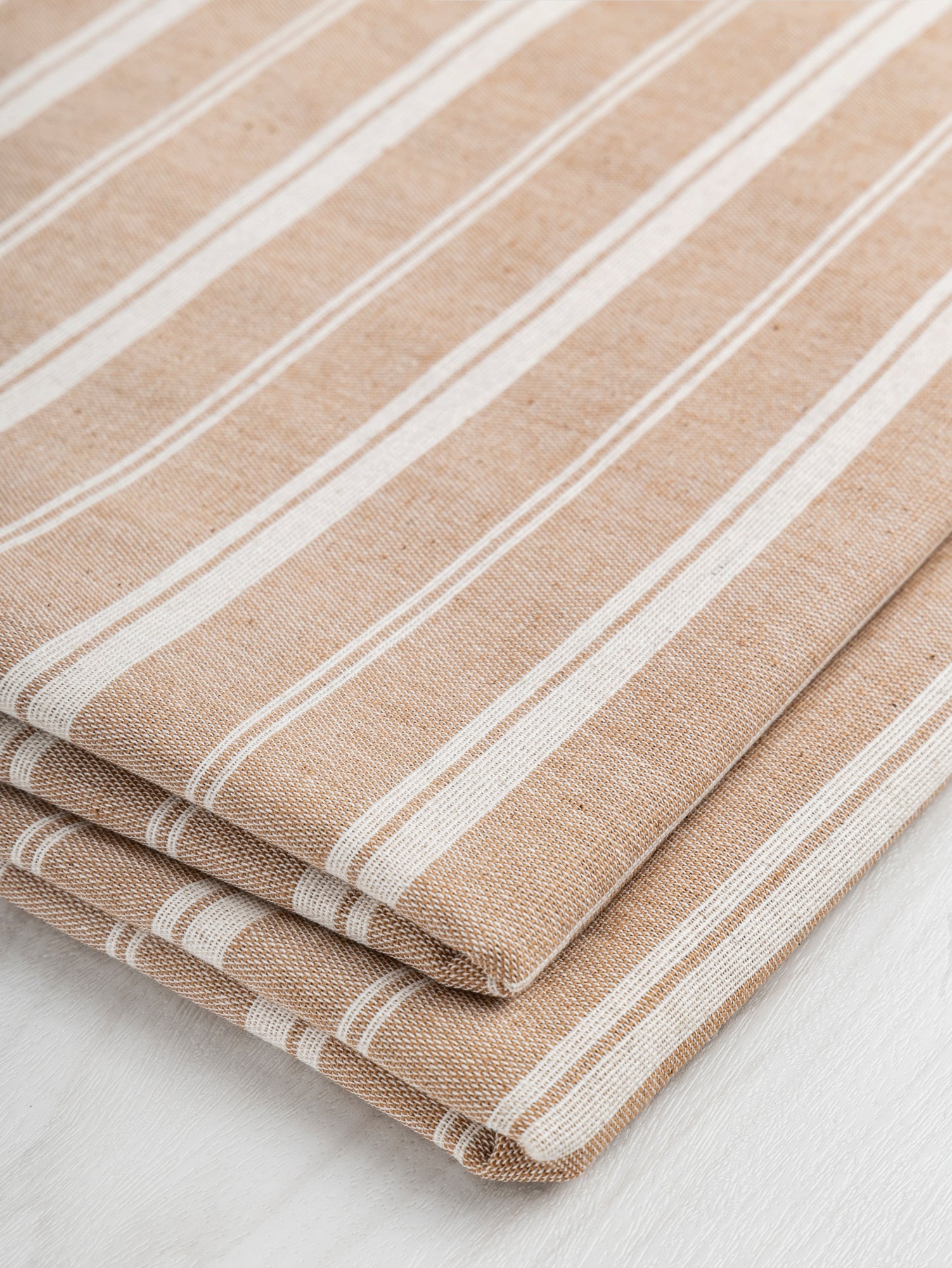 Striped Textured Eco Cotton Blend - Cream + Brown | Core Fabrics