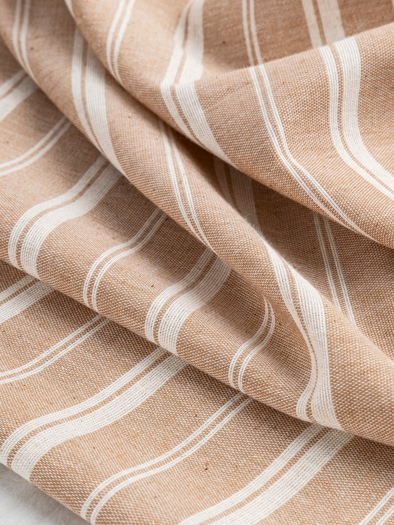 Striped Textured Eco Cotton Blend - Cream + Brown | Core Fabrics