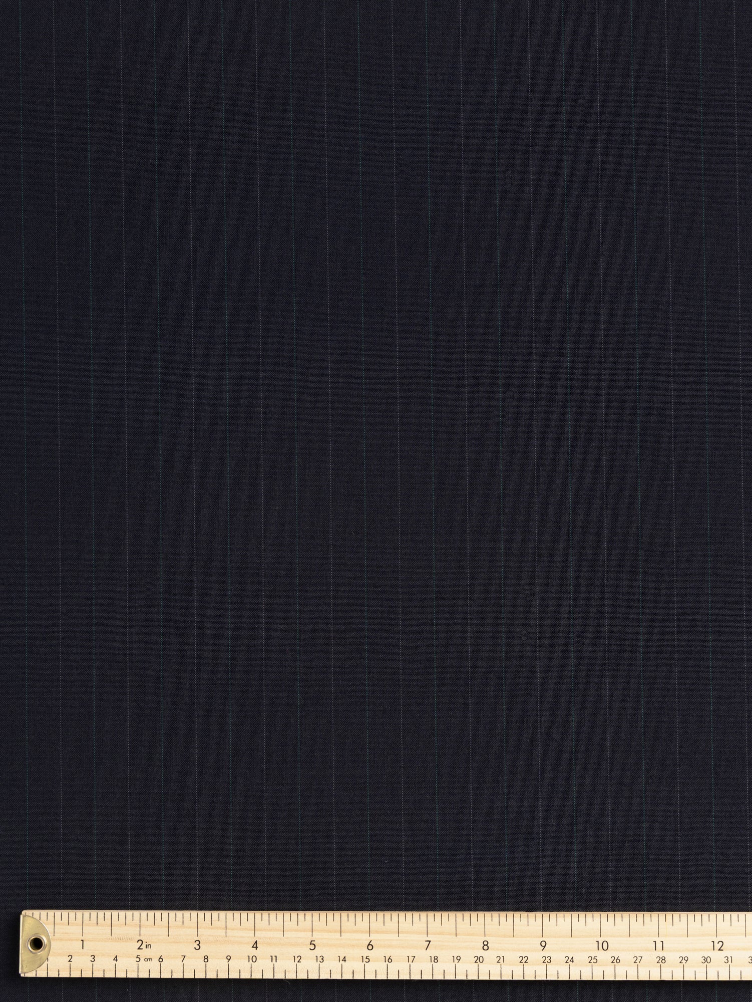 F-WOL113-Subtle-Pinstripe-Italian-Wool-Suiting-Deadstock-Navy-Green-and-White-Core-Fabrics-ruler.JPG