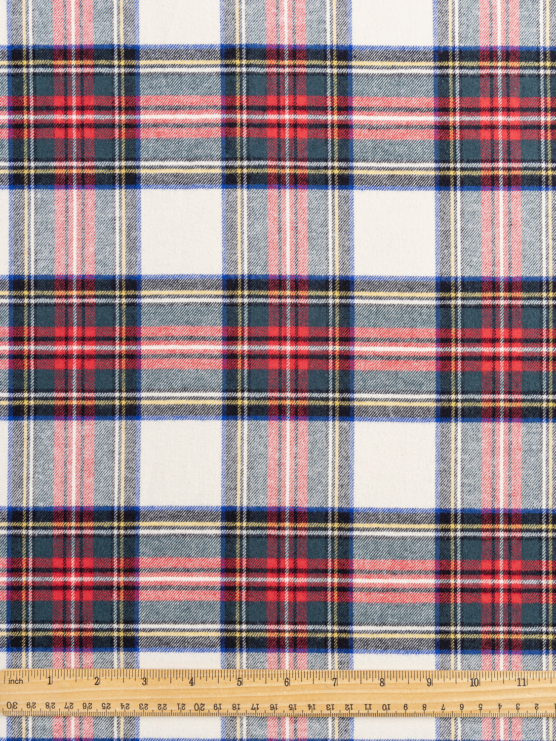 Tartan Check Cotton Flannel Twill -  Cream + Red + Green | Core Fabrics