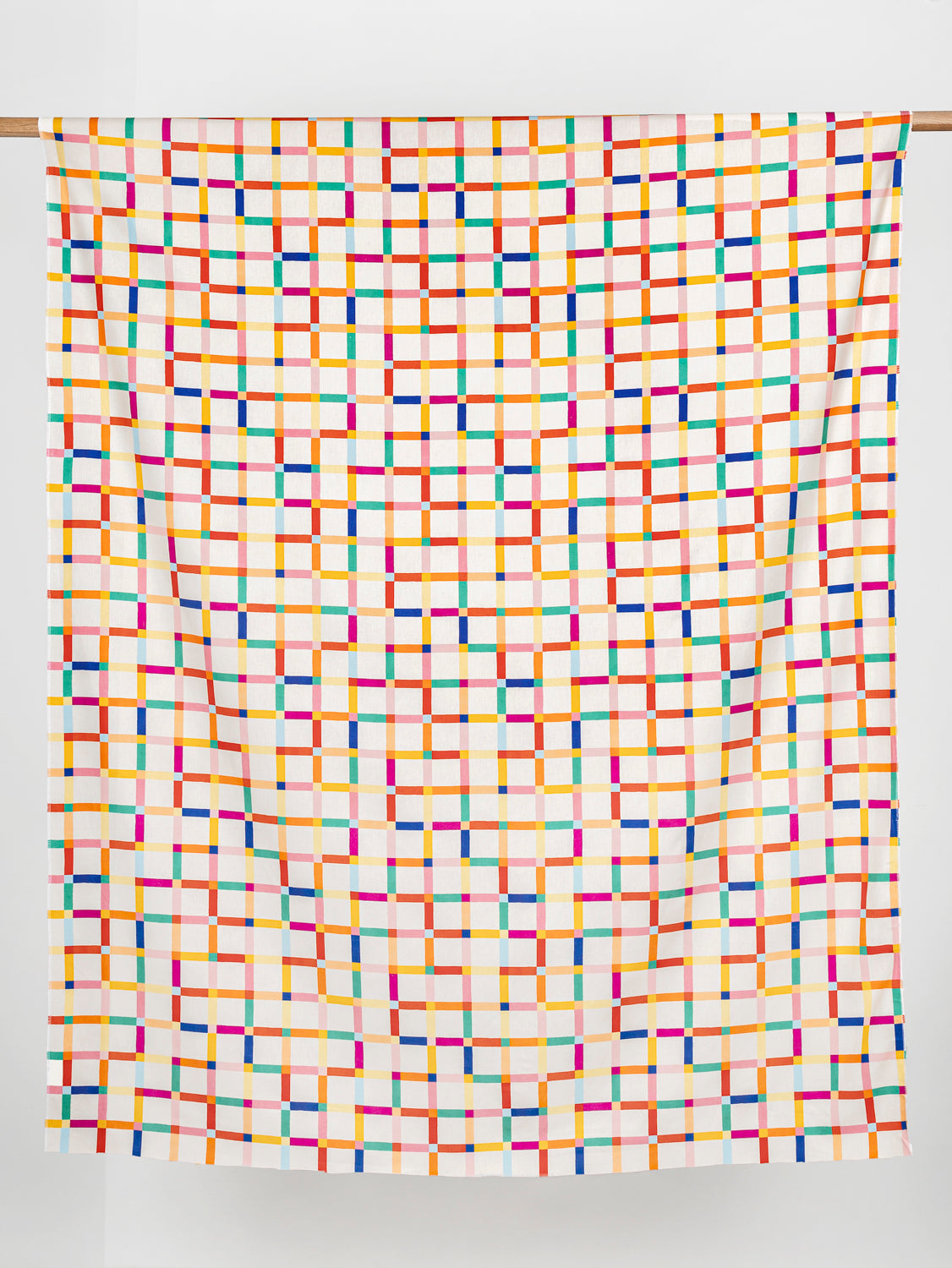 Teetertotter Check Print Organic Cotton Canvas - Cream + Multicolour | Core Fabrics