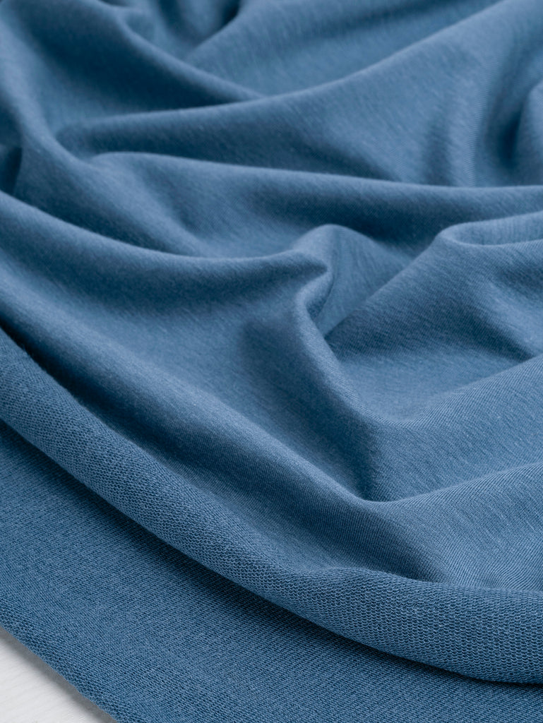 Tissu éponge extensible en coton biologique Tencel Lyocell - Bleu acier