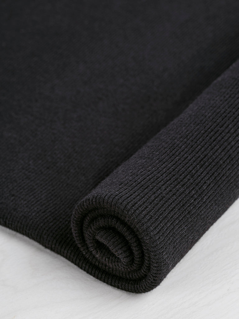 Tricot côtelé tubulaire en coton biologique Tencel Lyocell - Noir