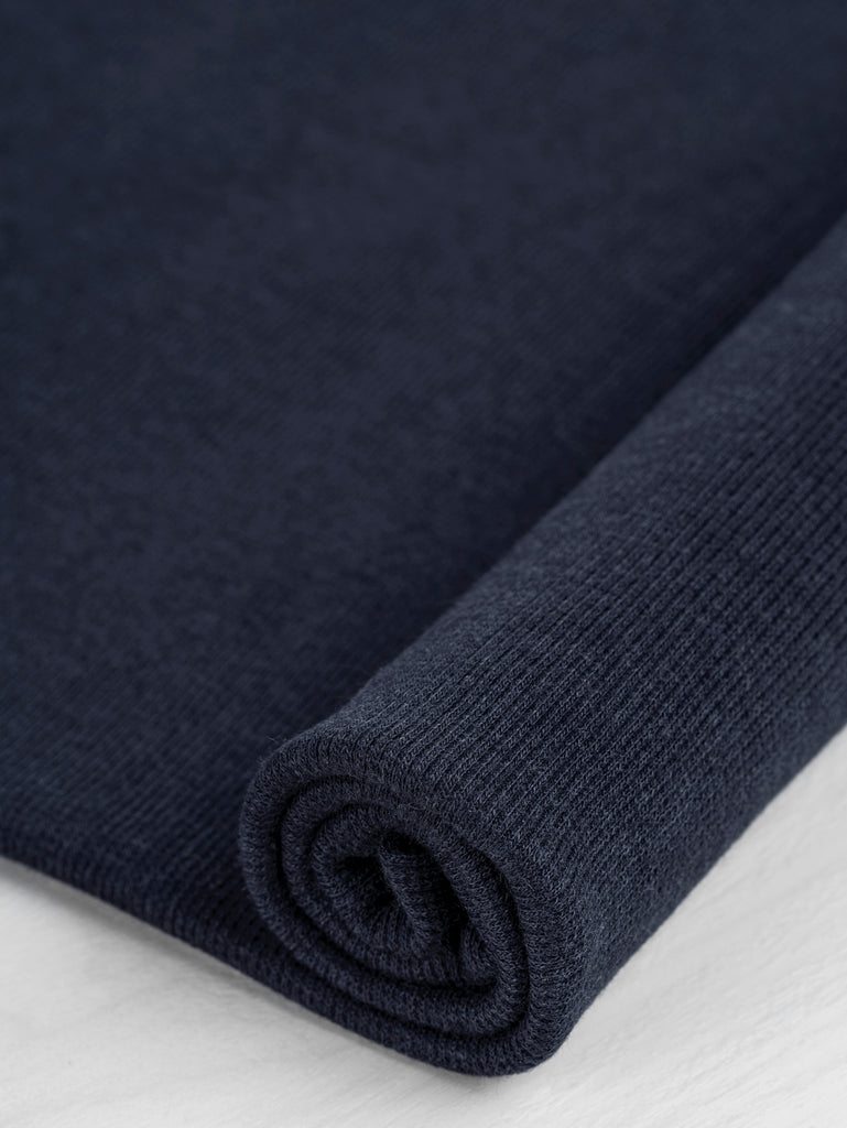 Tricot côtelé tubulaire en coton biologique Tencel Lyocell - Marine