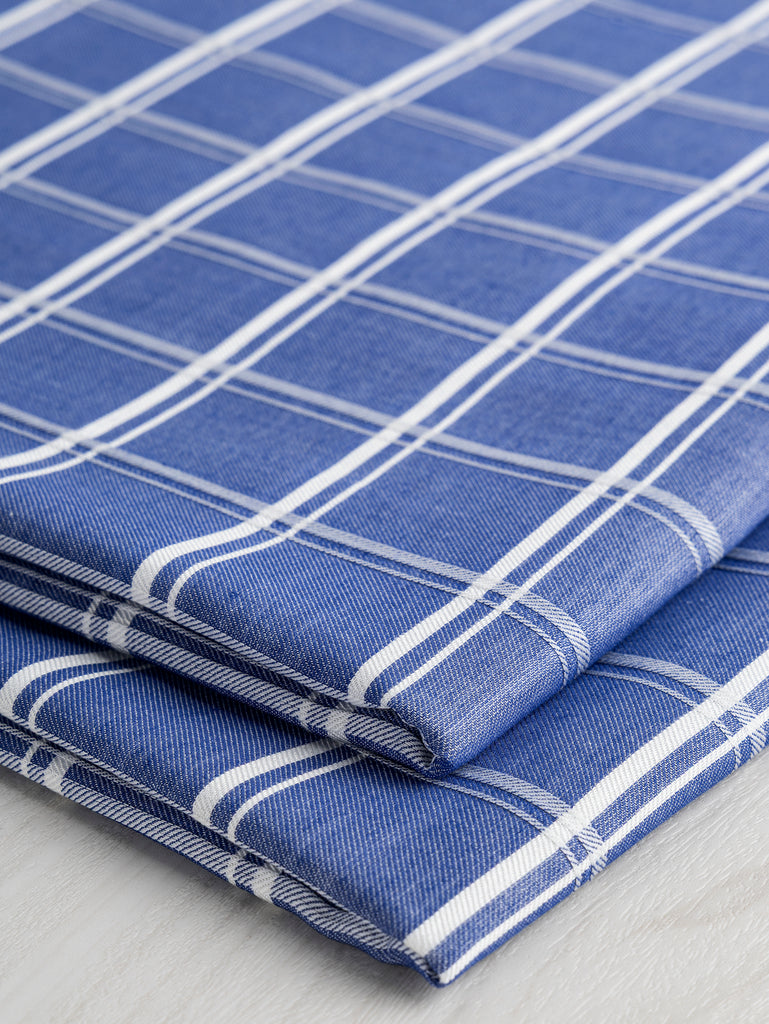 Textured Check Japanese Cotton Voile - Indigo + White