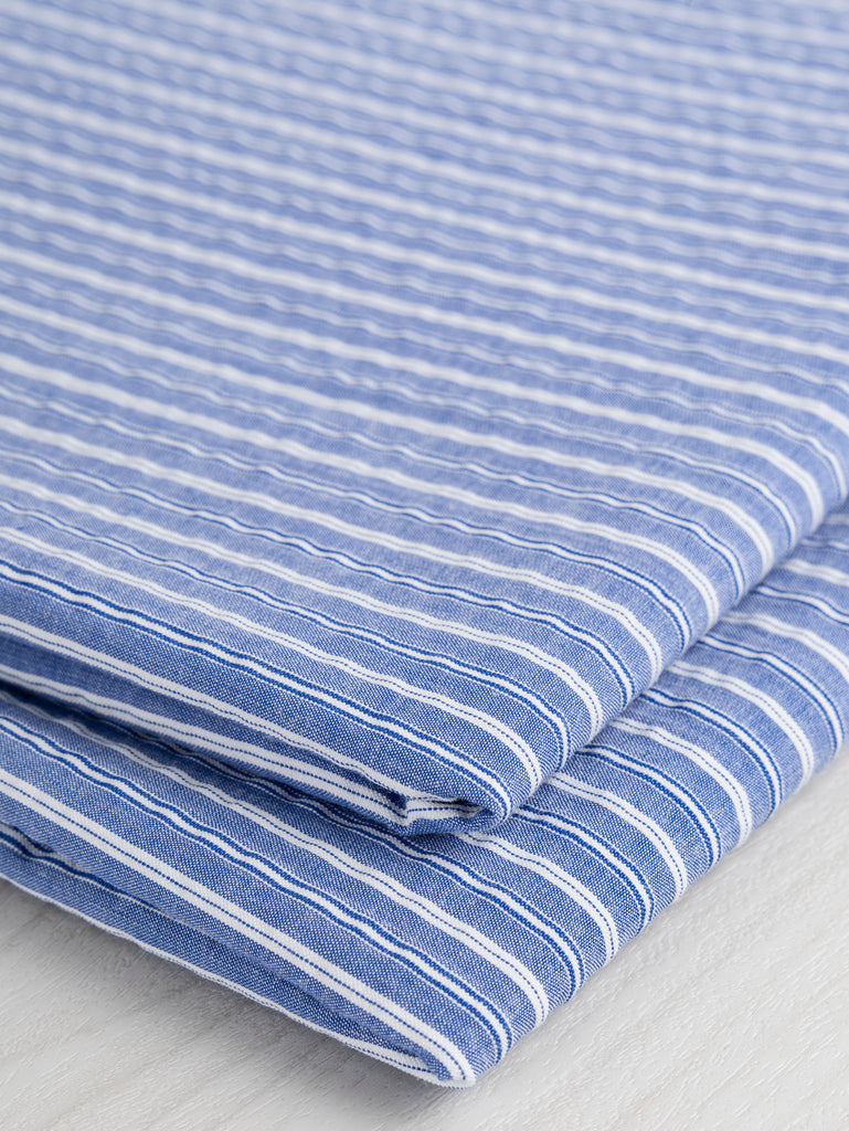 Textured Stripe Japanese Cotton Shirting - Indigo + White