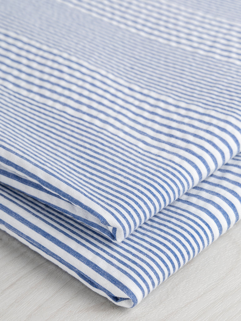 Textured Stripe Japanese Cotton Shirting - White + Indigo