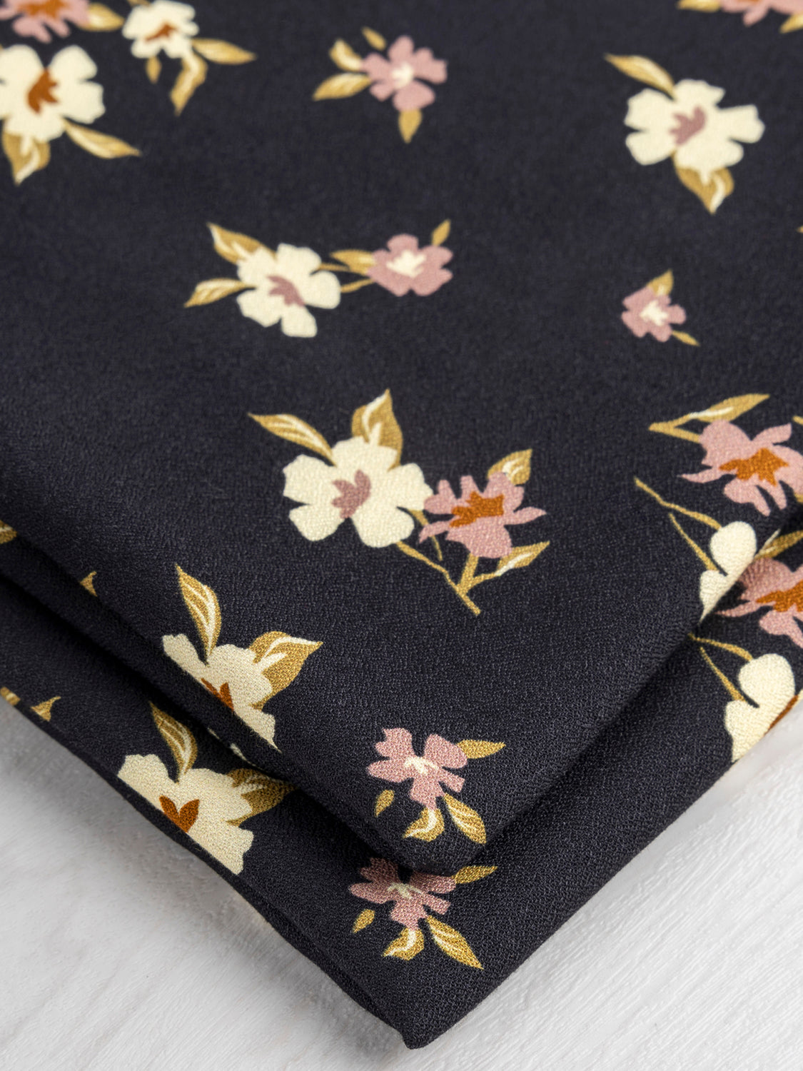 Timeless Floral Print EcoVero Viscose Crepe - Black + Cream + Rose + Green | Core Fabrics