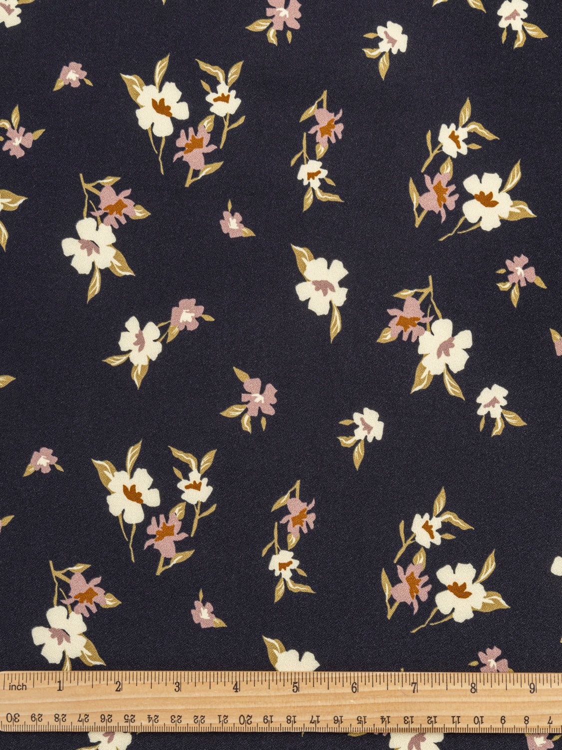 Timeless Floral Print EcoVero Viscose Crepe - Black + Cream + Rose + Green | Core Fabrics