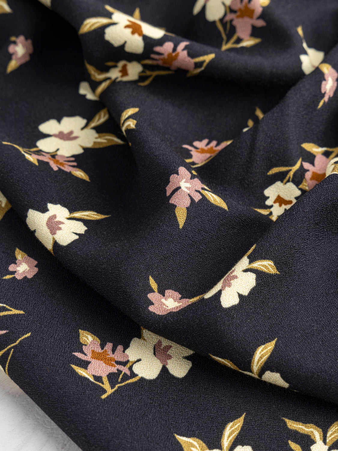 Timeless Floral Print EcoVero Viscose Crepe - Black + Cream + Rose + Green | Core Fabrics