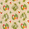 Viscose Ecovero texturée imprimé fruits tropicaux et perroquets - avoine + basilic + cerise