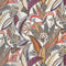 Popeline de coton BCI à imprimé de feuilles tropicales - Perle + Aubergine + Rouille