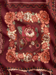 Vintage Floral Tile Ecovero Viscose - Burgundy + Multicolour