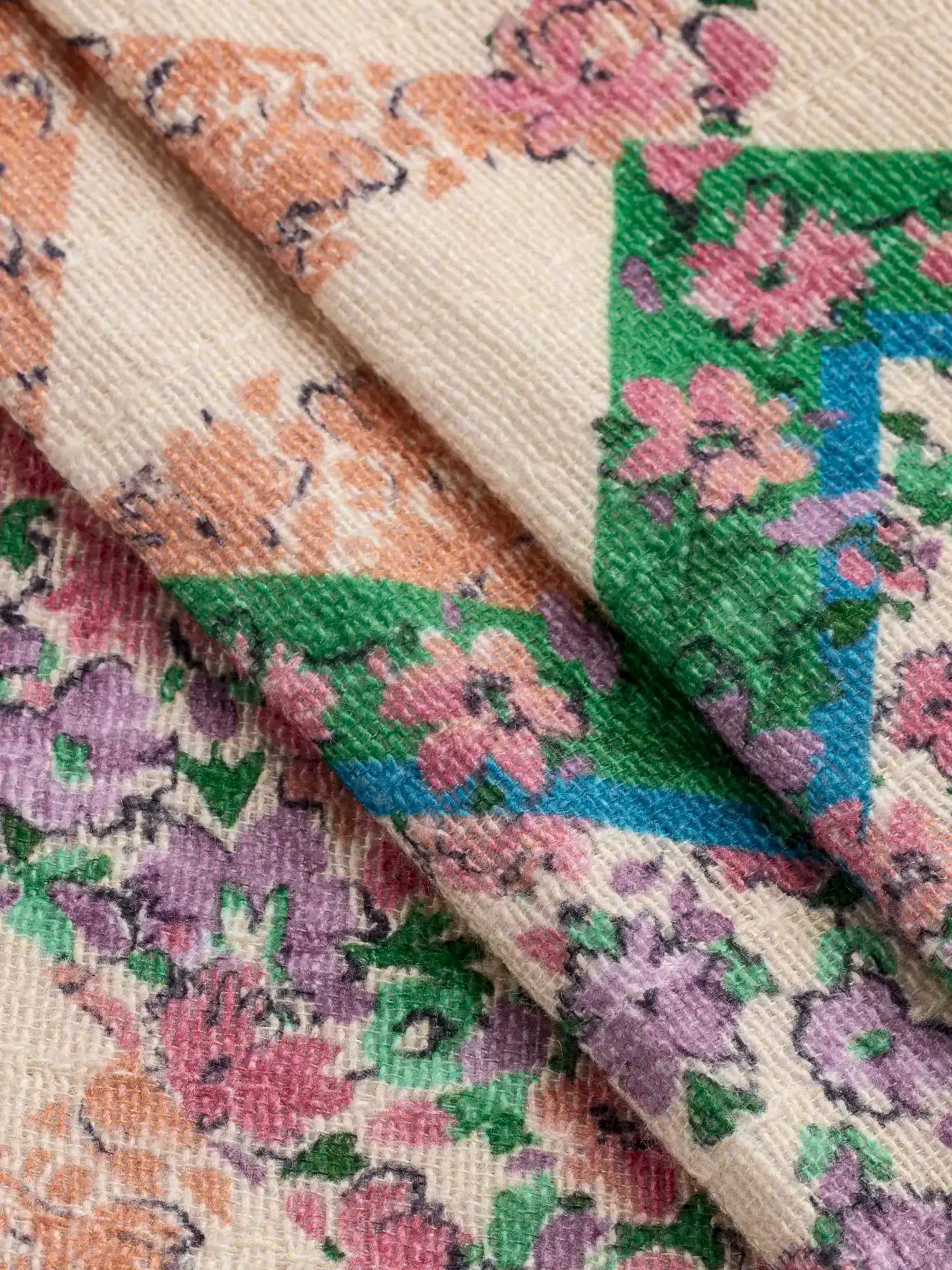 F-COT444-Vintage-Flower-Quilt-Print-Cotton-Beige-Peach-Green-and-Pink-Core-Fabrics-fold.webp