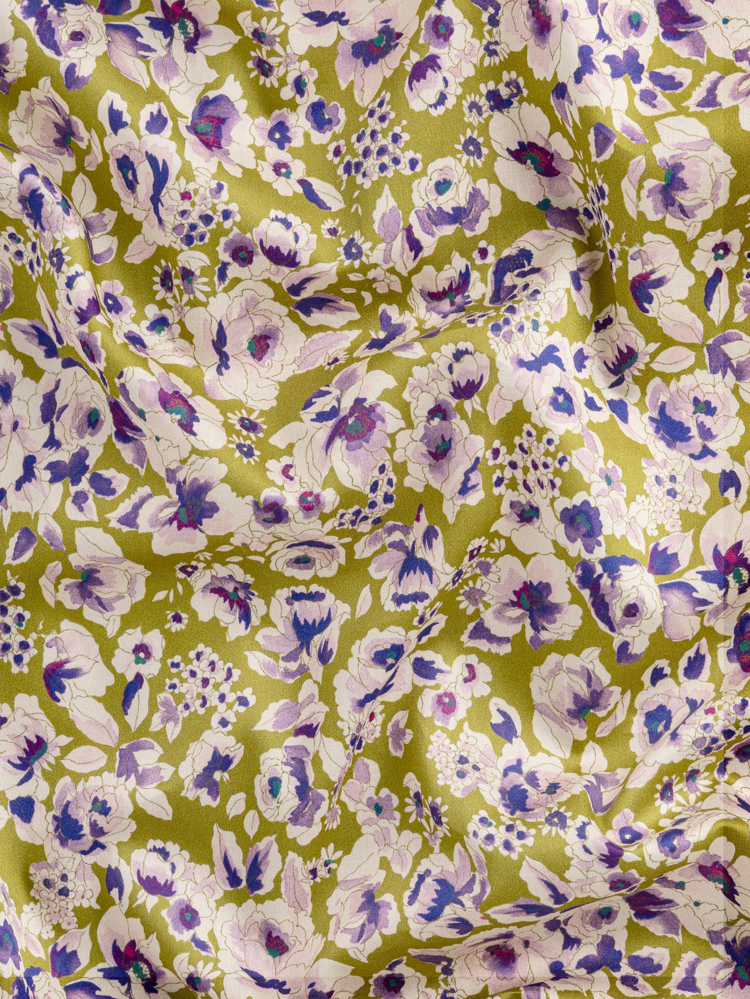 Watercolour Floral Print Cotton Sateen - Olive + Purple + Cream Watercolour Floral Print Cotton Sateen - Olive + Purple + Cream
