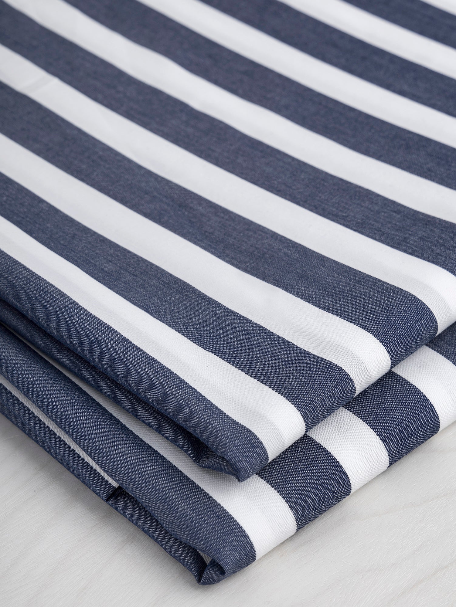Wide Stripe Cotton Poplin Shirting - Navy + White | Core Fabrics