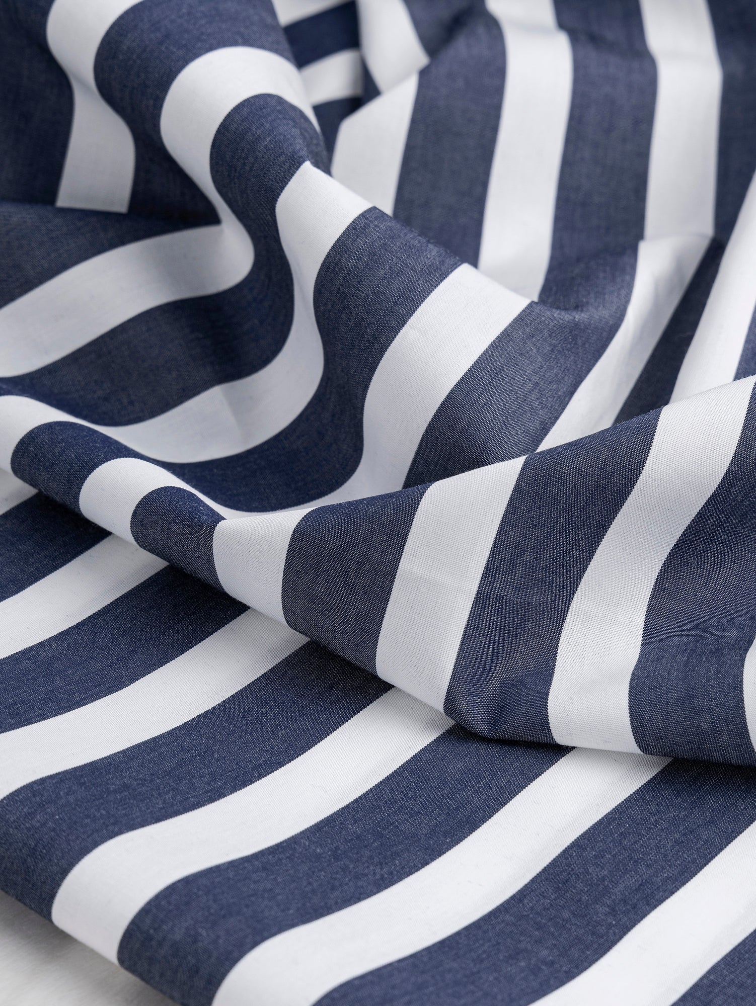 Wide Stripe Cotton Poplin Shirting - Navy + White | Core Fabrics