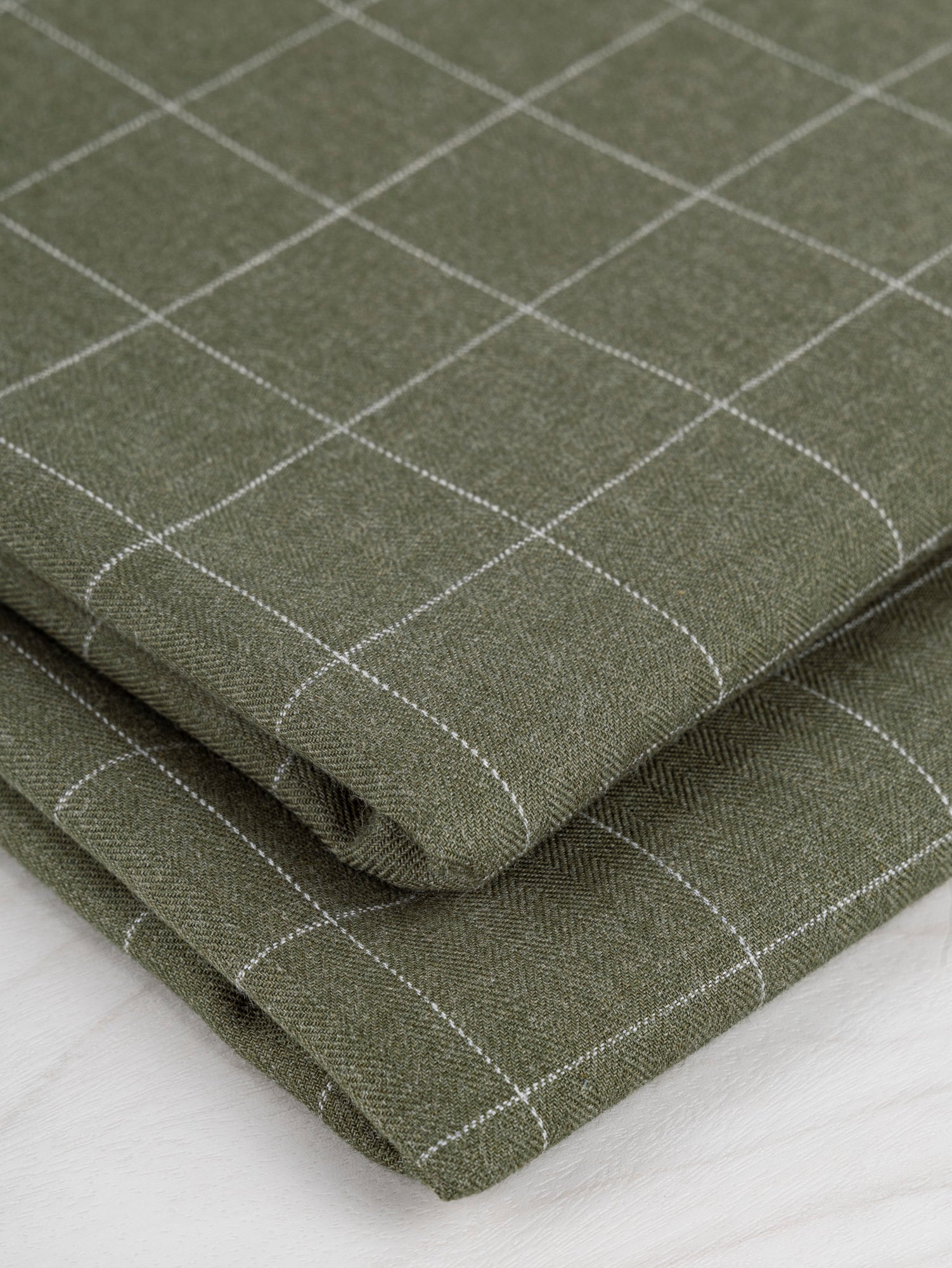 Windowpane Check Brushed Cotton - Olive | Core Fabrics
