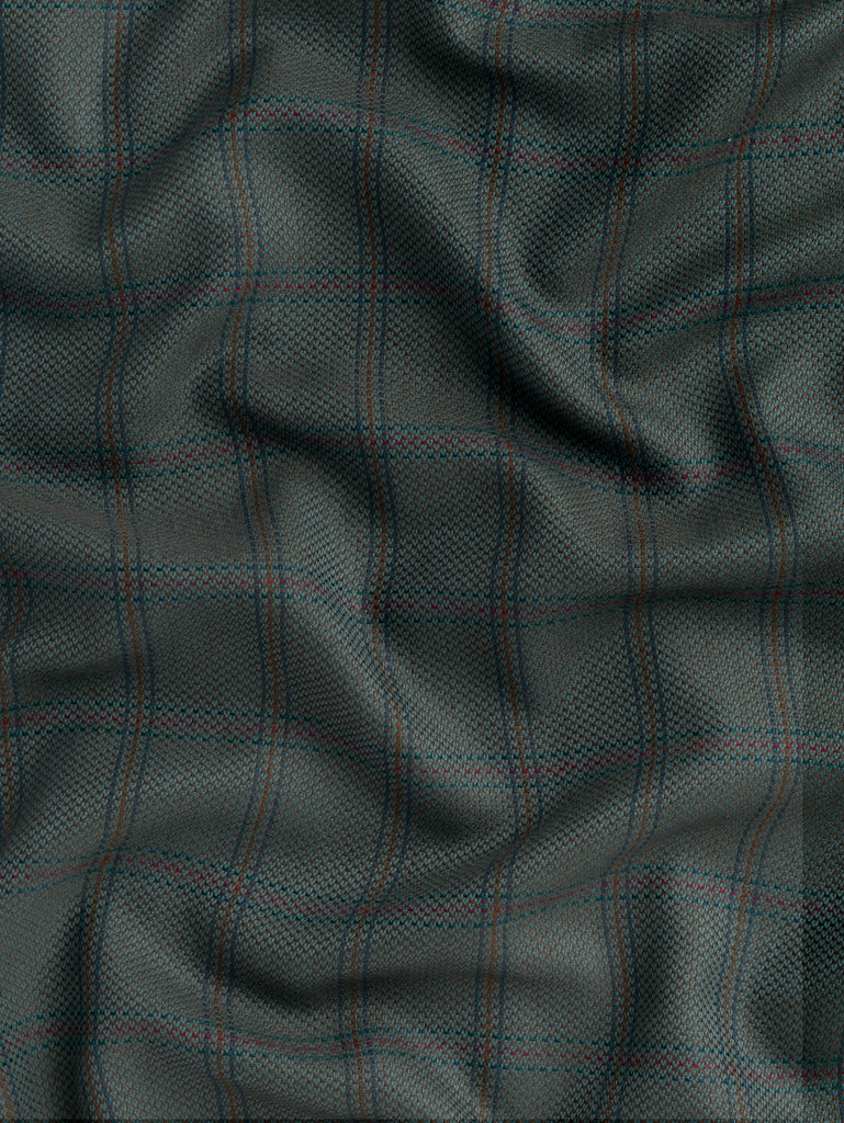 Windowpane Plaid Wool Suiting Deadstock - Olive + Green + Blue + Red