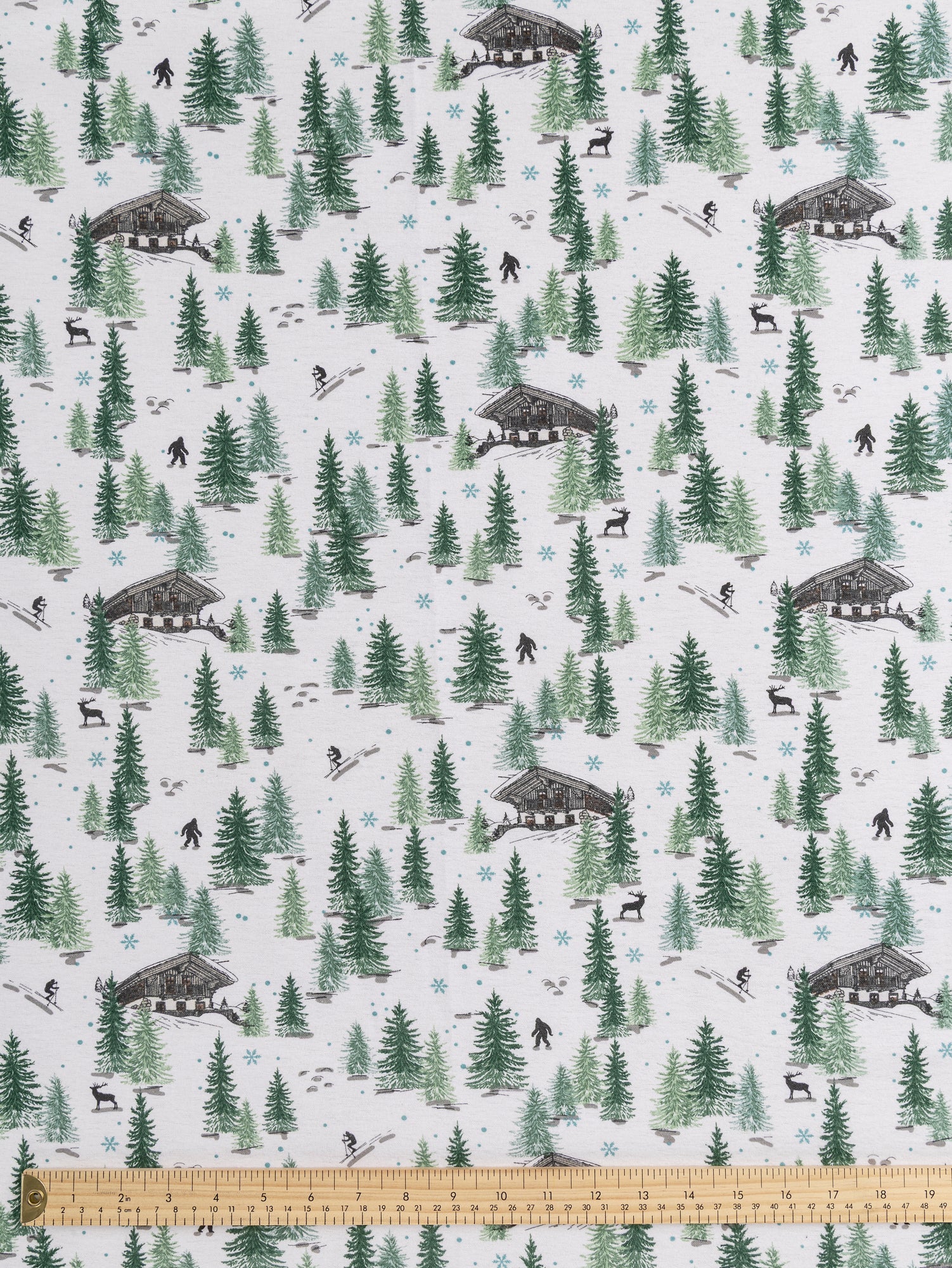 F-COT432-Winter-in-Canada-Print-Cotton-Flannel-Deadstock-White-Green-Blue-Black-Core-Fabrics-ruler.JPG