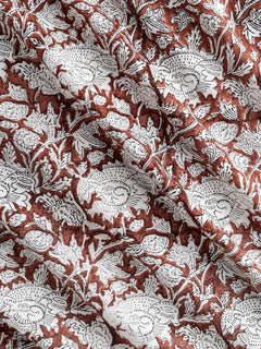 Woodland Floral Block Print Cotton Poplin - Chestnut + Ivory + Black