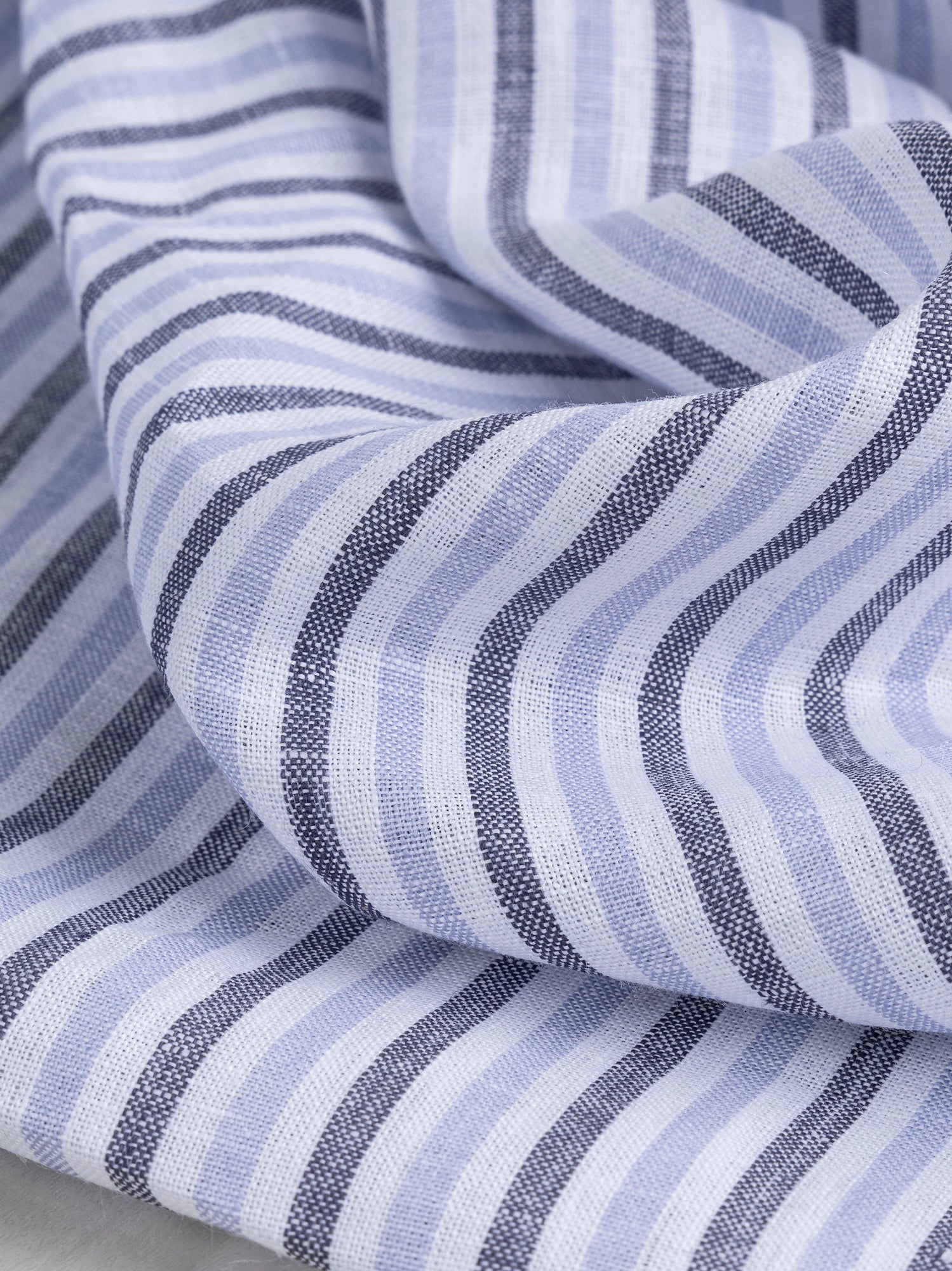 Yarn Dyed Candy Stripe Irish Linen Deadstock - Light Blue + Black + White | Core Fabrics