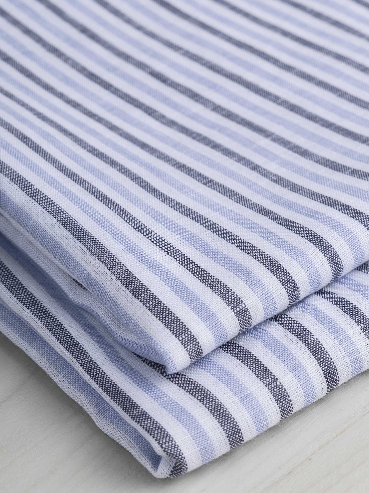 Yarn Dyed Candy Stripe Irish Linen Deadstock - Light Blue + Black + White | Core Fabrics