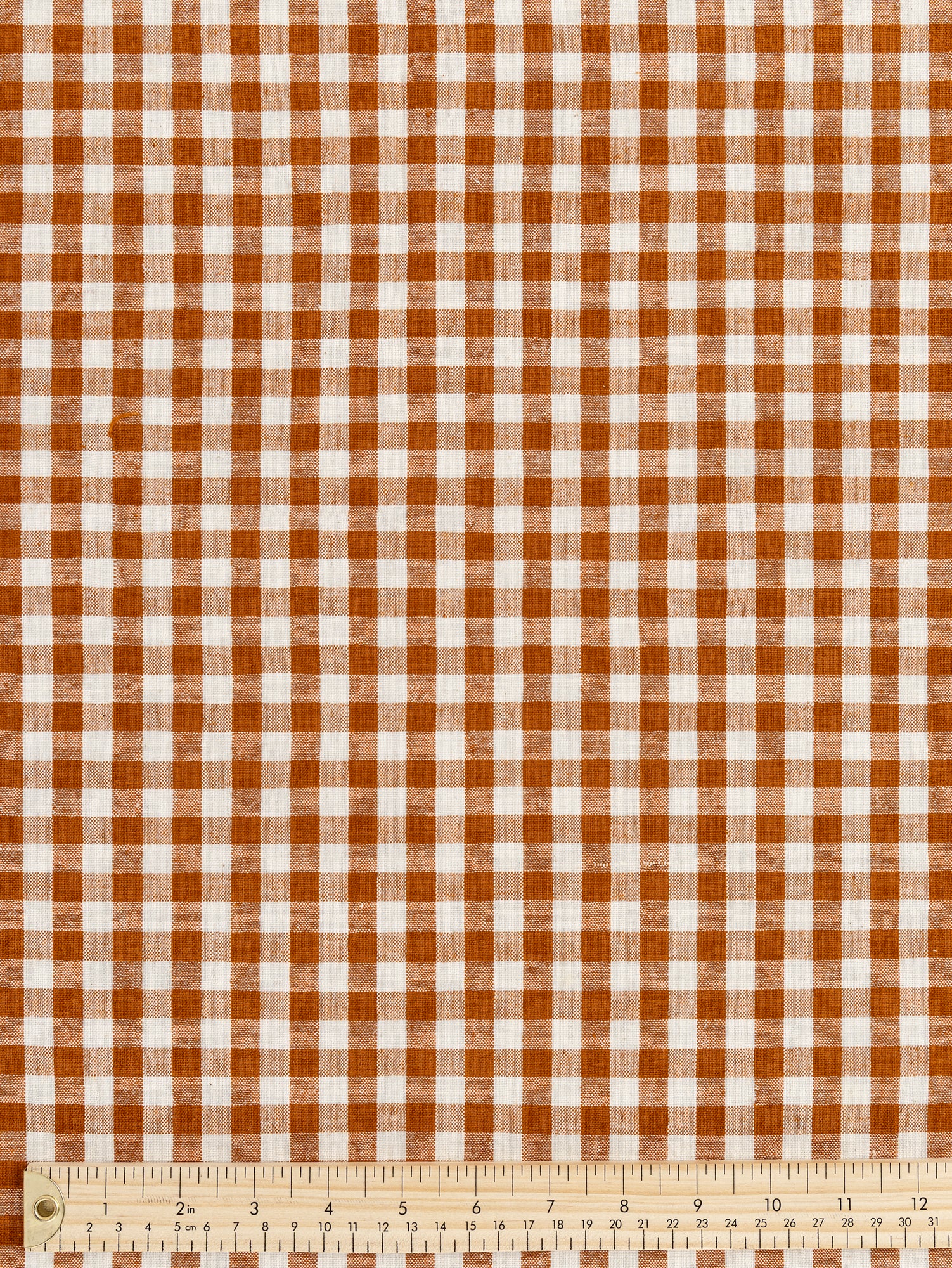 F-COT352-002-Yarn-Dyed-Handwoven-Gingham-Cotton-Rust+Cream-Core-Fabrics-ruler.JPG