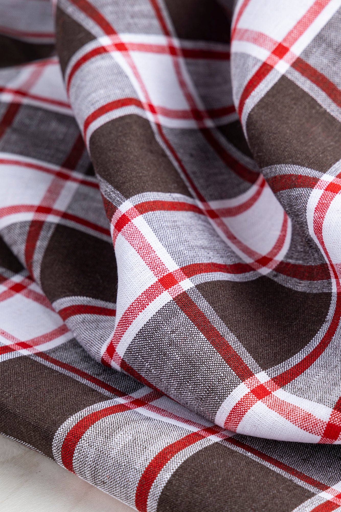 Yarn Dyed Plaid Irish Linen Suiting Deadstock - Brown + Red + White | Core Fabrics