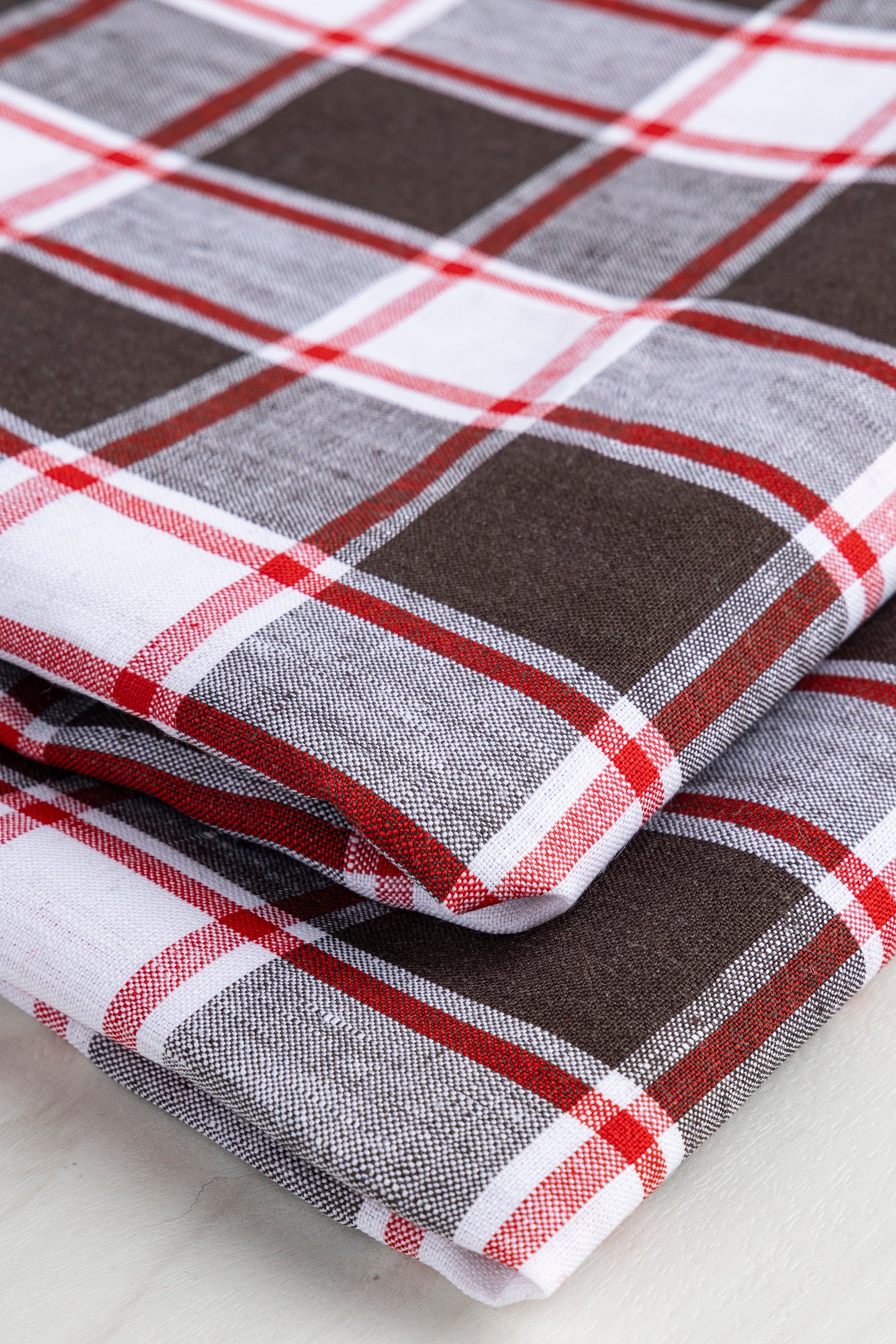 Yarn Dyed Plaid Irish Linen Suiting Deadstock - Brown + Red + White | Core Fabrics