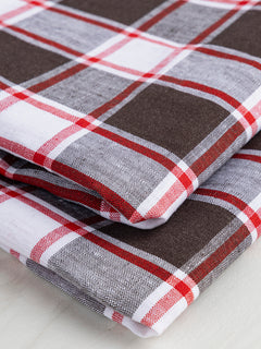 Yarn Dyed Plaid Irish Linen Suiting Deadstock - Brown + Red + White